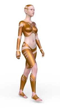 Yürüyen bir kadın sayborgun 3 boyutlu tasviri