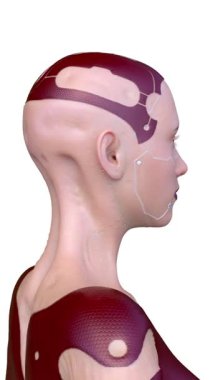 Dişi bir sayborgun yüzünün 3 boyutlu görüntüsü.