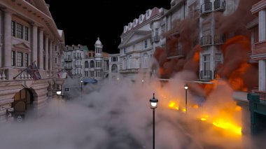 Şehir manzarasının 3D görüntüsü saldırı altında