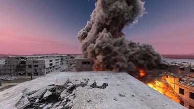 Şehir manzarasının 3D görüntüsü saldırı altında