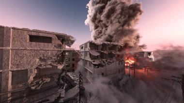 Şehir manzarasının 3D görüntüsü saldırı altında