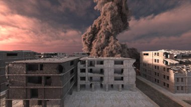 Şehir manzarasının 3D görüntüsü saldırı altında