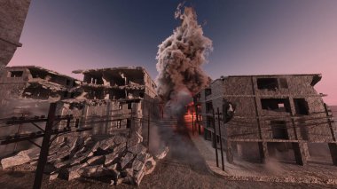 Şehir manzarasının 3D görüntüsü saldırı altında