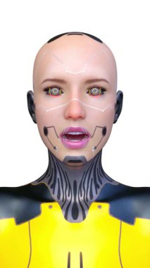 Dişi bir sayborgun yüzünün 3 boyutlu görüntüsü.