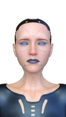 Dişi bir sayborgun yüzünün 3 boyutlu görüntüsü.