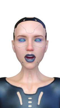 Dişi bir sayborgun yüzünün 3 boyutlu görüntüsü.