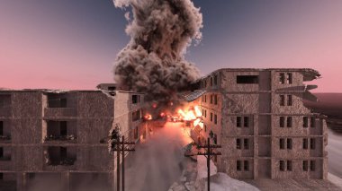 Şehir manzarasının 3D görüntüsü saldırı altında