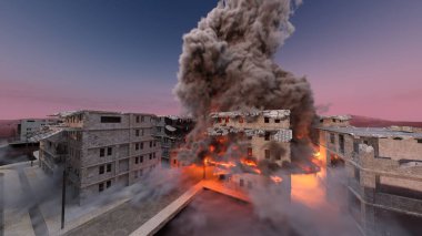 Şehir manzarasının 3D görüntüsü saldırı altında