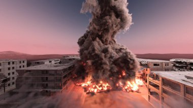 Şehir manzarasının 3D görüntüsü saldırı altında