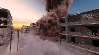 Şehir manzarasının 3D görüntüsü saldırı altında