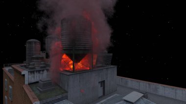 Şehir manzarasının 3D görüntüsü saldırı altında