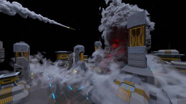 Gelecekteki şehir manzarasının 3D görüntüsü saldırı altında