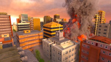 Şehir manzarasının 3D görüntüsü saldırı altında