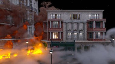 Şehir manzarasının 3D görüntüsü saldırı altında