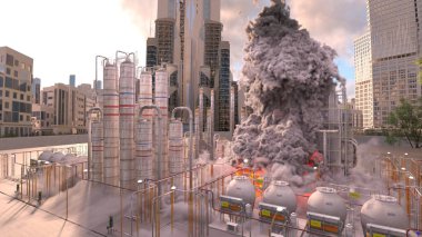 Şehir manzarasının 3D görüntüsü saldırı altında