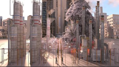 Şehir manzarasının 3D görüntüsü saldırı altında