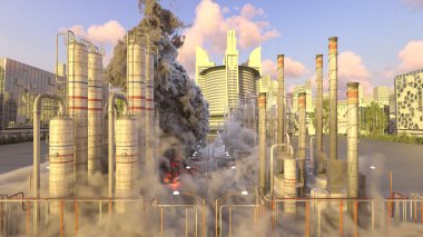 Şehir manzarasının 3D görüntüsü saldırı altında