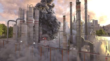 Şehir manzarasının 3D görüntüsü saldırı altında