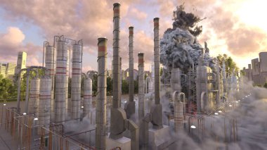 Şehir manzarasının 3D görüntüsü saldırı altında