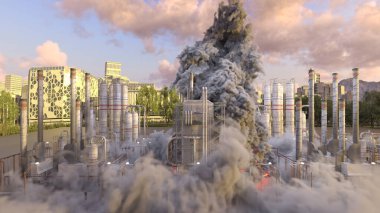 Şehir manzarasının 3D görüntüsü saldırı altında