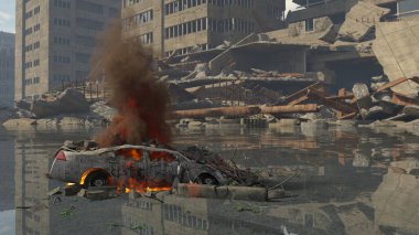 Şehir manzarasının 3D görüntüsü saldırı altında