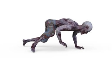 Yürüyen bir erkek zombinin 3 boyutlu canlandırması