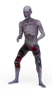 Şokta olan bir erkek zombiyi üç boyutlu canlandırma.