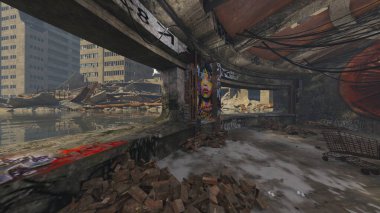 Terk edilmiş binanın kabataslak içerikli 3B görüntülemesi