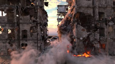 Şehir manzarasının 3D görüntüsü saldırı altında