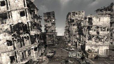 Şehir manzarasının 3D görüntüsü saldırı altında