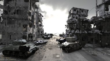 Şehir manzarasının 3D görüntüsü saldırı altında