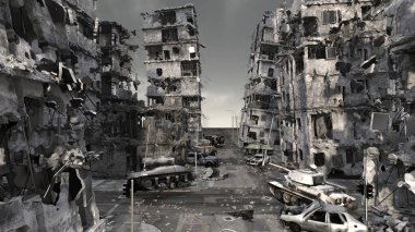 Şehir manzarasının 3D görüntüsü saldırı altında