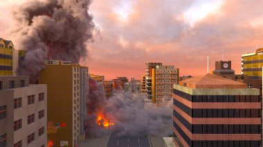 Şehir manzarasının 3D görüntüsü saldırı altında