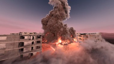 Şehir manzarasının 3D görüntüsü saldırı altında