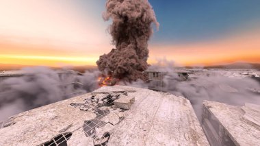 Şehir manzarasının 3D görüntüsü saldırı altında