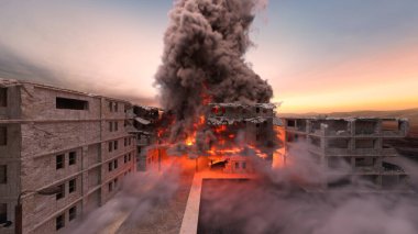 Şehir manzarasının 3D görüntüsü saldırı altında