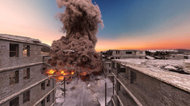 Şehir manzarasının 3D görüntüsü saldırı altında