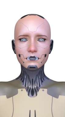 Dişi bir sayborgun yüzünün 3 boyutlu görüntüsü.