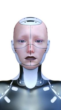 Dişi bir sayborgun yüzünün 3 boyutlu görüntüsü.