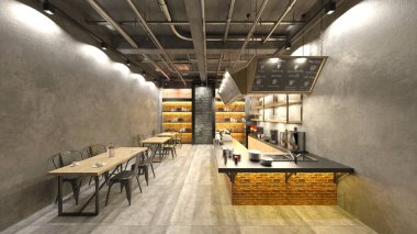 Kafenin büyük pencereli 3B görüntülemesi