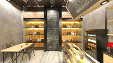 Kafenin büyük pencereli 3B görüntülemesi