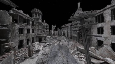 Issız şehir manzarasının 3B canlandırması