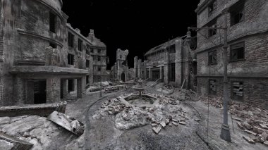 Issız şehir manzarasının 3B canlandırması