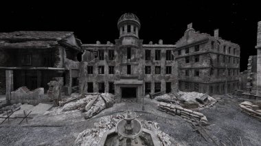 Issız şehir manzarasının 3B canlandırması