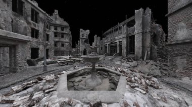 Issız şehir manzarasının 3B canlandırması