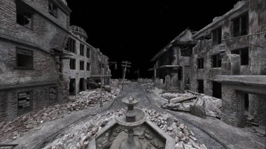 Issız şehir manzarasının 3B canlandırması