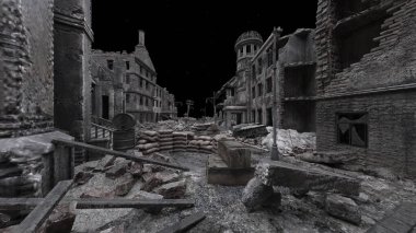 Issız şehir manzarasının 3B canlandırması