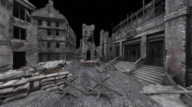 Issız şehir manzarasının 3B canlandırması