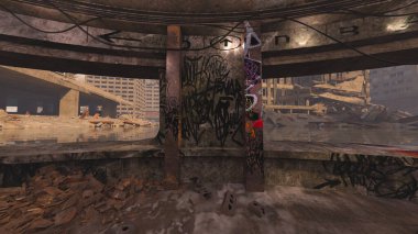 Terk edilmiş binanın kabataslak içerikli 3B görüntülemesi