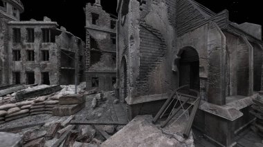 Issız şehir manzarasının 3B canlandırması